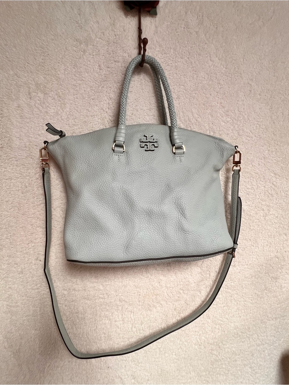 Tory Burch Light blue Pebbled Leather Shoulder Satchel